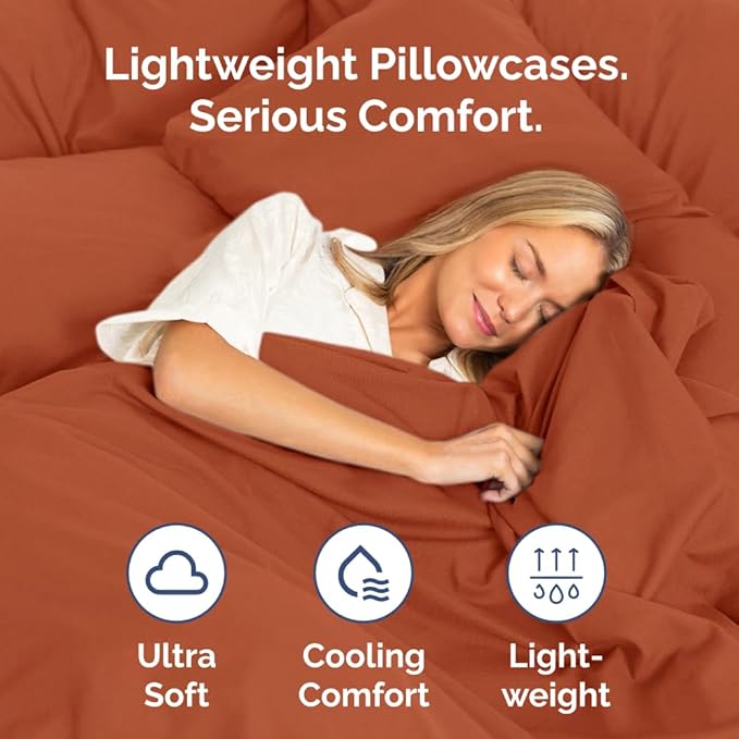 Queen Pillow Cases Set of 2 - Ultra Soft Hotel Quality Pillowcase Covers - Comfy Cozy Bedding for Women, Men, Kids & Teens - Machine Washable Pillow Protectors - 2 Pieces Set - Queen Size Terracotta