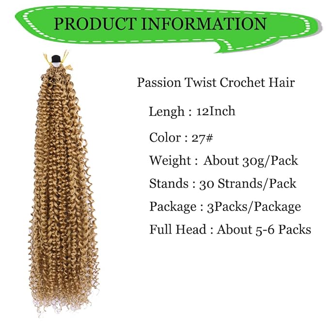 Passion Twist Hair Extensions Blond Curly Crochet Hair 12 Inch Short Curly Braiding Hair 3 Packs Crochet Braids with Curls for Black Women（12",27#)