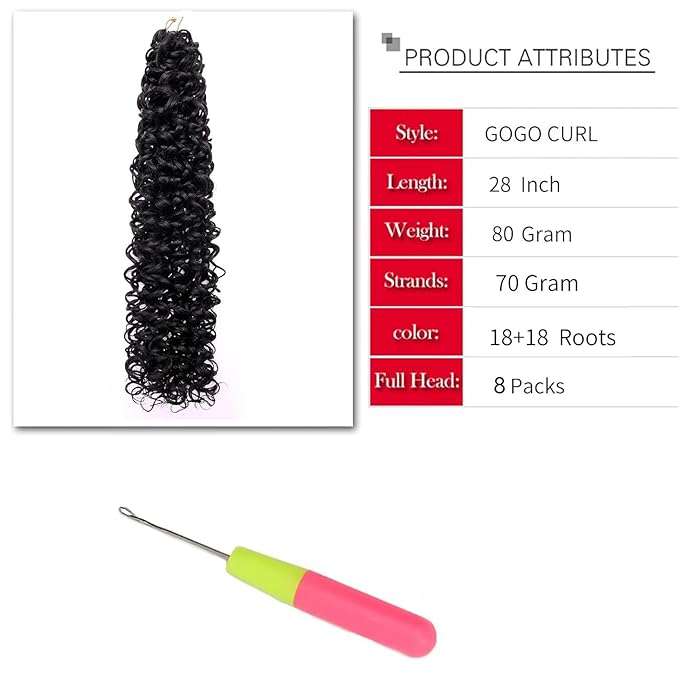 YXCHERISHAIR Curly Crochet Hair GoGo Curl Crochet hair for Women Natural Black Deep Wave Braiding hair,Synthetic Bohemian Crochet Braid Water Wave Crochet hair Extensions(8Packs, 28Inch)