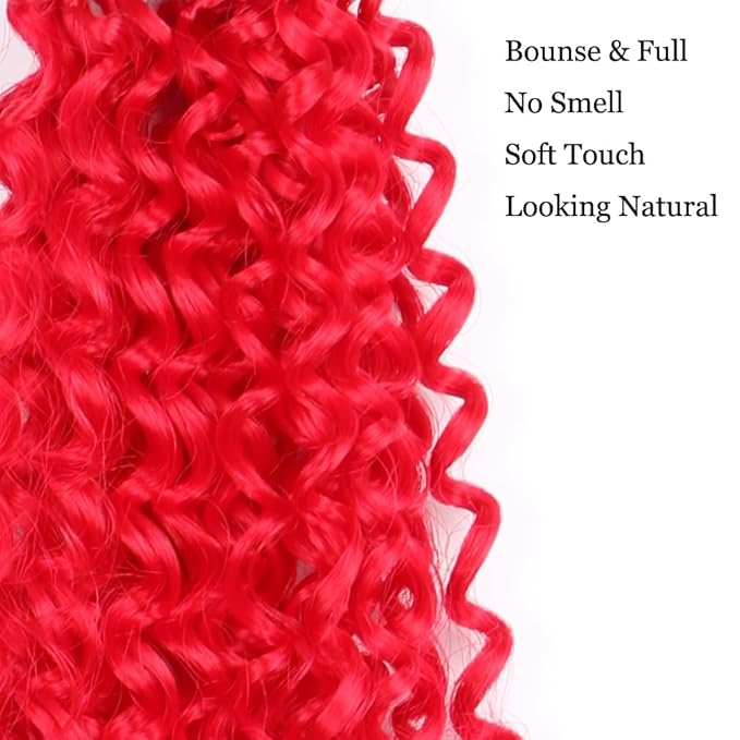 Curly Crochet Hair Extensions Red Passion Twist Braids 24Inch Long Curly Braiding Hair 3Packs Spring Crochet Braids Hair Extensions Goddess Box Braids for Black Women(24",Red)
