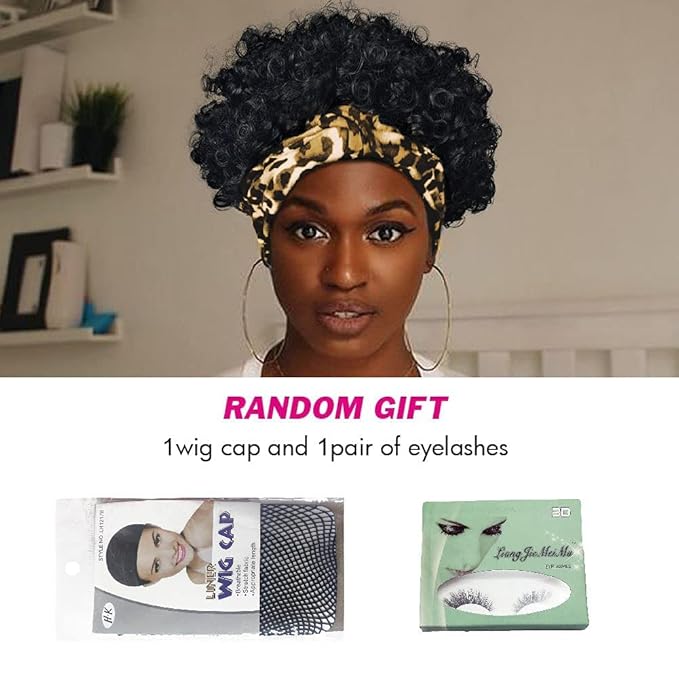 Short Wigs for Black Women Afro Wigs for Black Women Headband Wig with Headbands Attached Kinky Curly Pineapple Wig