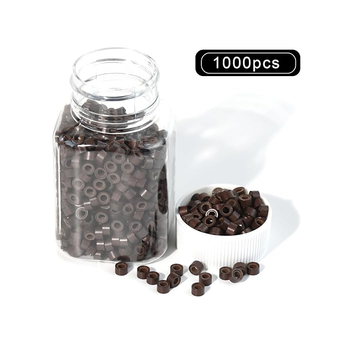 1000 Pcs 5.0 mm Silicone Lined Micro Links Rings Hair Extensions Beads Silicone Lined Beads for Human Hair Extensions and Feather Extensions (Brown)
