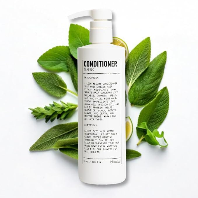 Blu Atlas Men's Natural Conditioner – Organic, Sulfate-Free, Paraben-Free – Deep Moisturizing & Scalp Soothing – Classic Scent (Bergamot, Sage, Patchouli) – Made in America – 16 oz