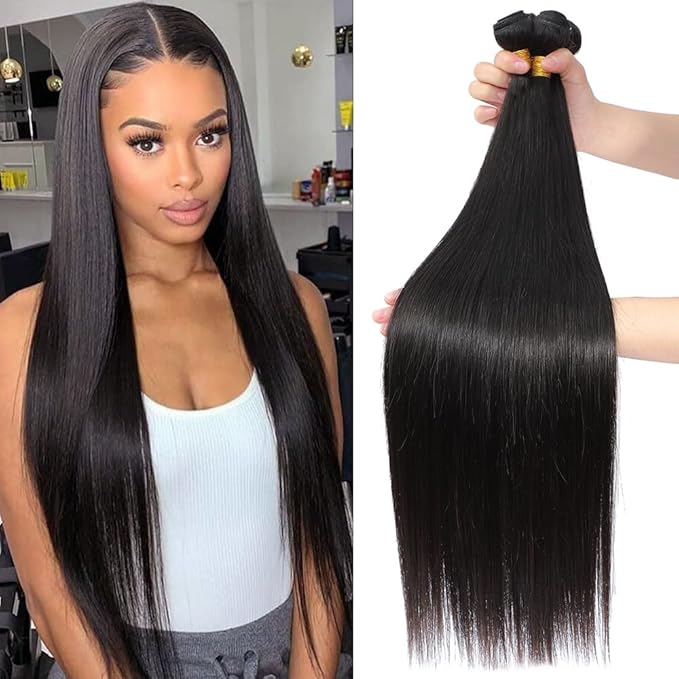 Straight Human Hair Bundles 3 Bundles 24-26-28 Inch 100% Unprocessed Brazilian Virgin Remy Hair Straight Human Hair Extensions For Black Women