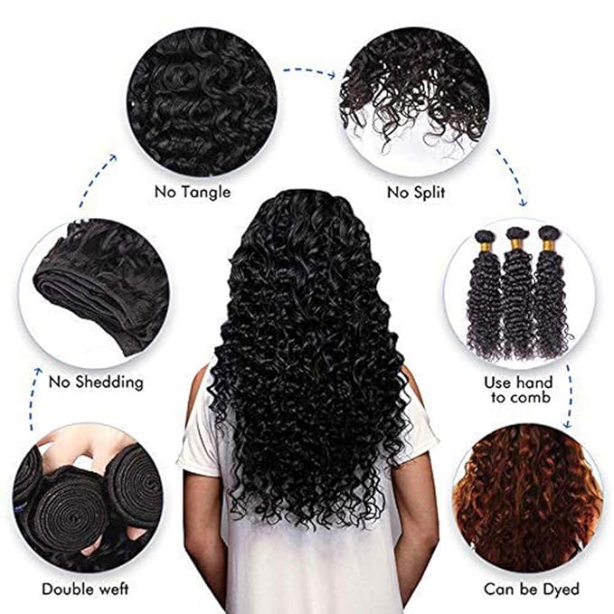 Deep Wave Bundles 14 16 18 20 Inches Human Hair Bundles Deep Wave Brazilian Human Hair 4 Bundles Loose Deep Wave Hair Bundles Human Hair Extensions Natural Black Color Hair