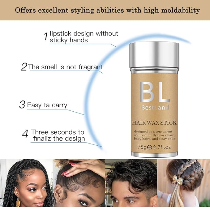 BestLand 2 Pack Hair Wax Stick, Styling Stick for Edge Control, Hair Finishing, and Frizz/Baby Hair Taming - Slick Back Stick for Kids & Women, Tamer for Flyaways, Hair Bun Maker