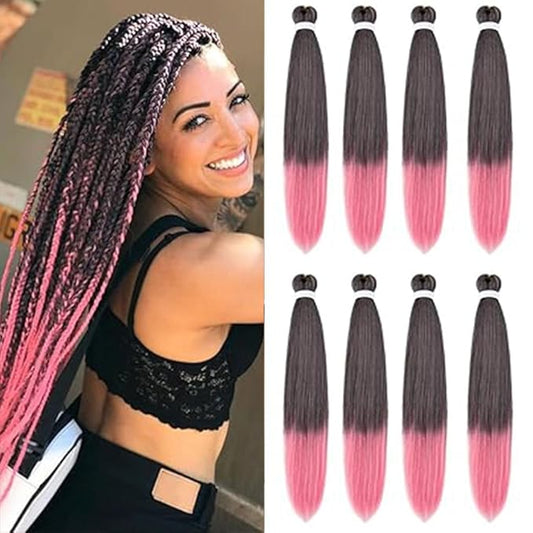8 Pack Ombre Braiding Hair Pre Stretched - 36" 110G/Pack Premium Pre Stretched Braiding Hair Extensions, Professional Itch Free Hot Water Setting Perm Yaki Texture Prestretched Hair(1Bpink)