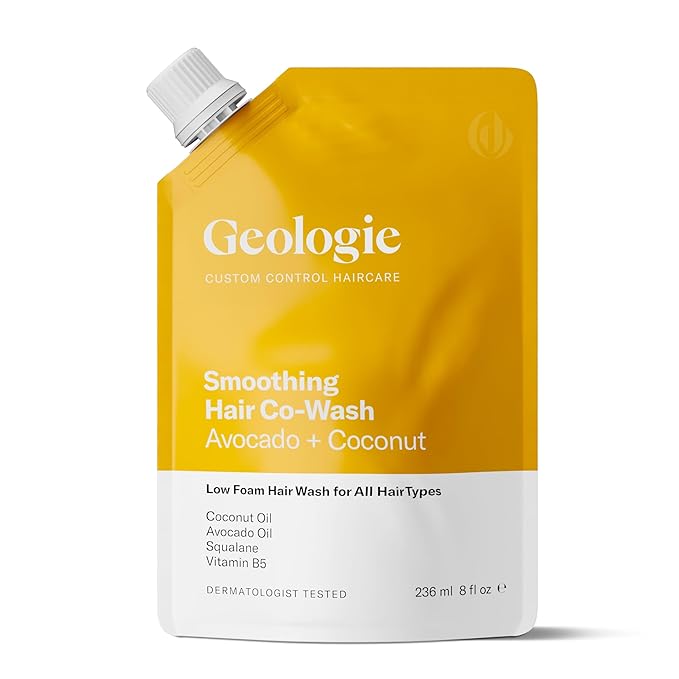 Geologie Smoothing Hair Co-Wash | 4-in-1 Hair Cleanser, Conditioner, Mask & Serum | Avocado Oil, Coconut Oil, Squalane & Vitamin B5 Formula For Men & Women | Eco-Friendly Pouch 84% Less Plastic