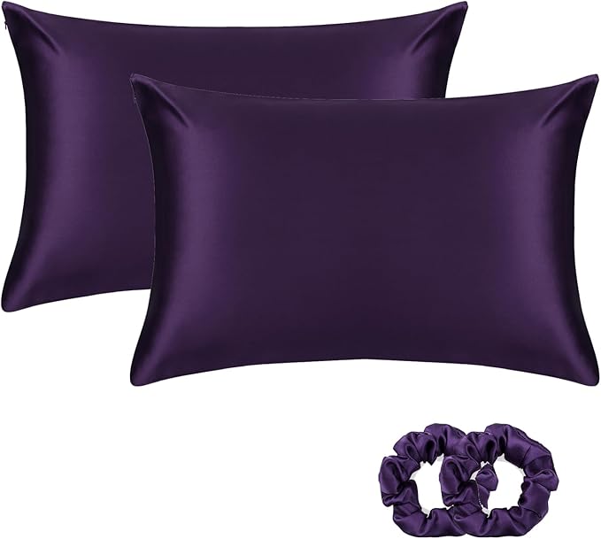 ALASKA BEAR Silk Pillowcase for Hair and Skin, Set of 2 Pure Genuine 22 Momme Mulberry Silk Pillow Cases King Size for Bliss Sleep Better Than Poly Satin, Zipper Closure(2pc, Dark Purple)