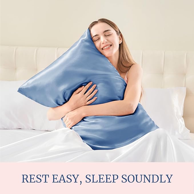BEDELITE Satin Pillowcase for Hair and Skin, Super Soft and Cooling Similar to Silk Pillow Cases 2 Pack with Envelope Closure, Gift for Women Men(13"x18" Toddler Size, Airy Blue)