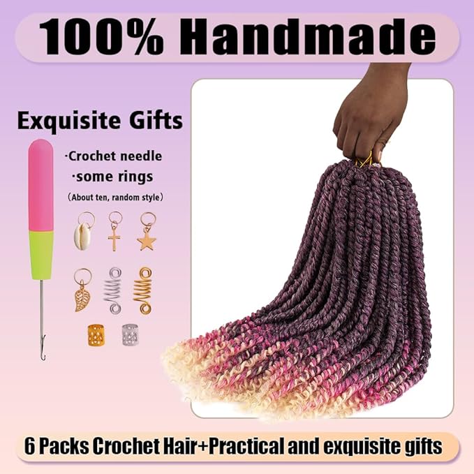 18inch Passion Twist Crochet Hair 96 Stands Pre-Twisted Passion Twist Hair 6 Packs Pre-Looped Passion Twists Braids Synthetic Passion Twist 0mbre Pink&Blonde Crochet Braids Hair Extensions