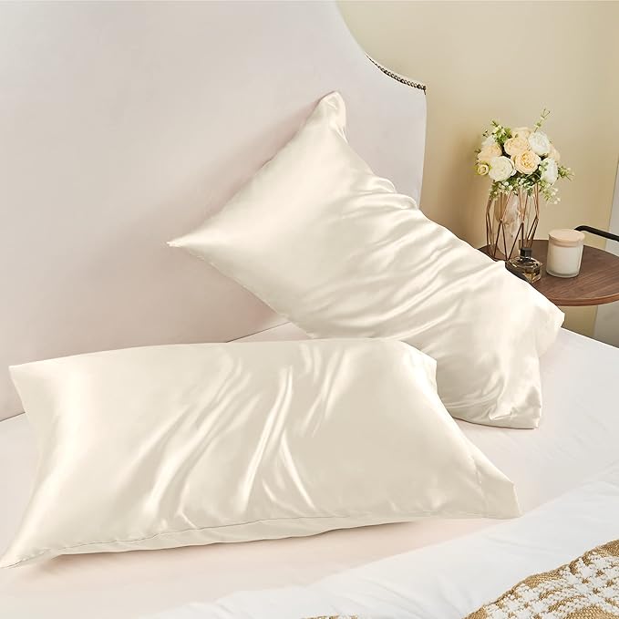 BEDELITE Satin Pillowcase for Hair and Skin, Super Soft and Cooling Similar to Silk Pillow Cases 2 Pack with Envelope Closure, Gift for Women Men(20"x30" Queen Size, Beige)