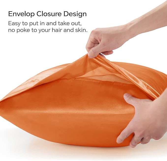 BEDELITE Satin Body Pillow Cover 2 Pack, Super Soft and Cooling Body Pillow Pillowcase for Hair and Skin, Breathable Silky Full Long Pillowcase Cover(20"x54", Burnt Orange)