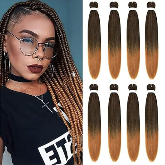 8 Pack Ombre Braiding Hair Pre Stretched - 36" 110G/Pack Premium Pre Stretched Braiding Hair Extensions, Professional Itch Free Hot Water Setting Perm Yaki Texture Prestretched Hair (1B27)