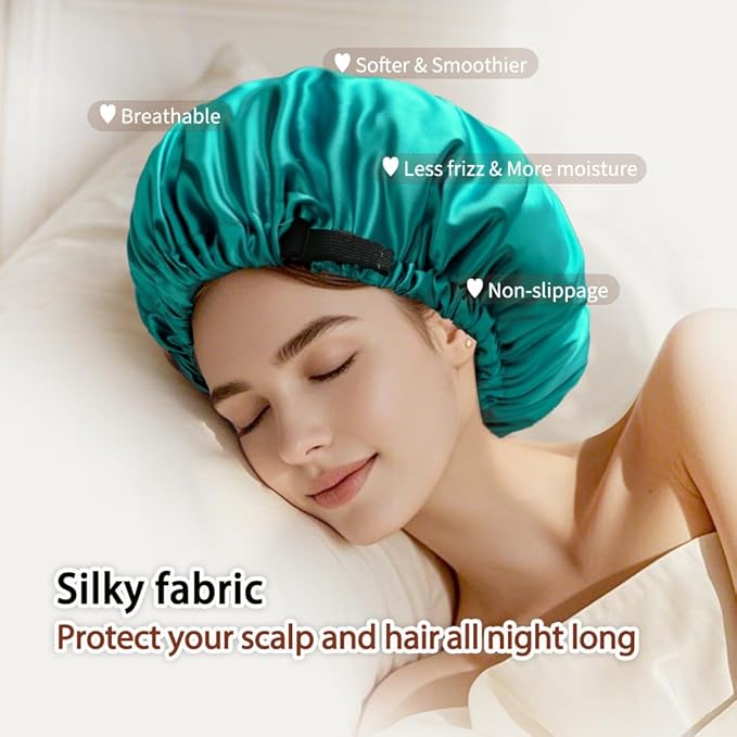 Silk Bonnet for Sleeping Women,Adjustable Satin Bonnet for Women Curly Natural Hair,Double Layer Anti Frizz Soft Sleep Cap.