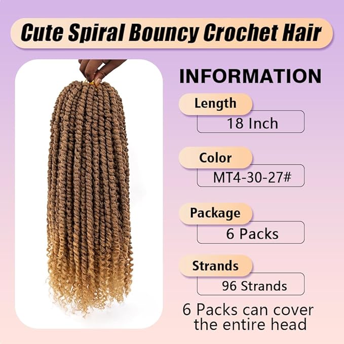 18inch Passion Twist Crochet Hair 96 Stands Pre-Twisted Passion Twist Hair 6 Packs Pre-Looped Passion Twists Braids Synthetic Passion Twist 0mbre Aubumn Crochet Braids Hair Extensions