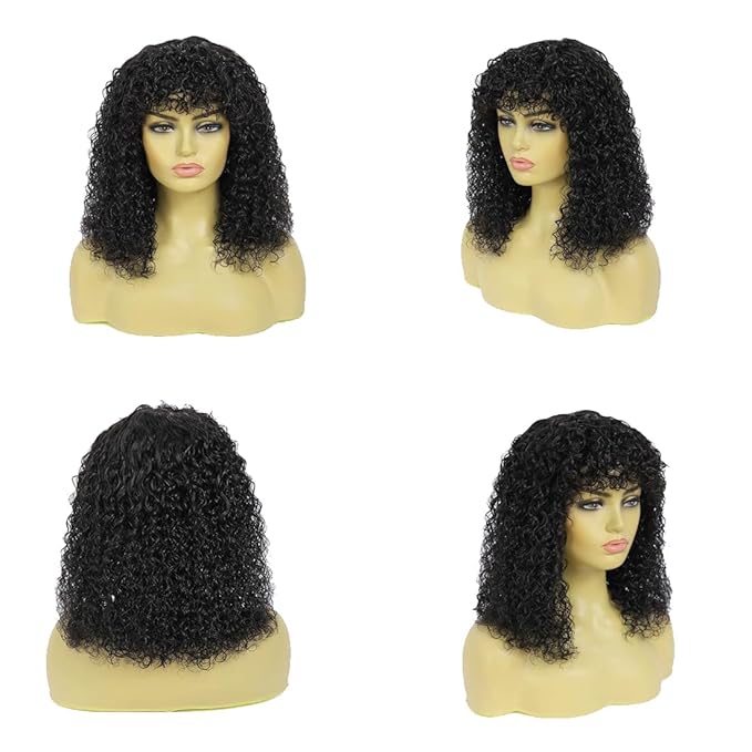 Curly Wig Human Hair With Bangs Real Human Hair Wigs For Women Wet And Wavy Wig Upgrade 2x4 HD Lace Curly Deep Wave Glueless Wigs Black Color 10inch