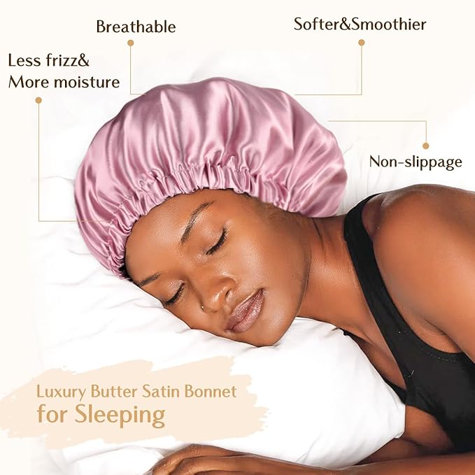 YANIBEST Adjustable Satin Bonnet Double Layer Hair Bonnet for Sleeping Bonnets for Women Hats Curly Natural Hair, Pearl Pink