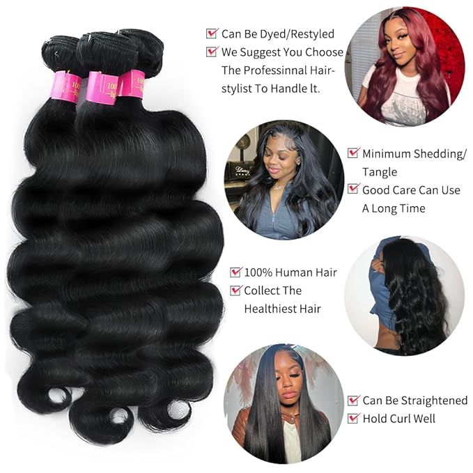 14 16 18 Inch 3 Bundles Bodywave Human Hair Bundles 14A 100% Unprocessed Brazilian Virgin raw Human Hair Bundles Natural Black