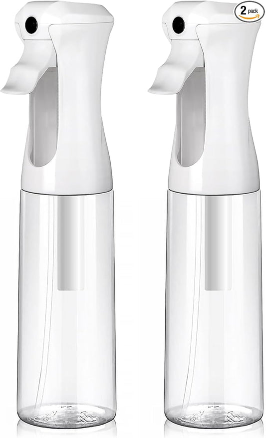 VIGOR PATH Continuous Spray Bottle for Hair – Fine Mist Mister for Hairstyling, Cleaning, Plants, Pets, Barbers, Salons, and Essential Oil Applications (300ml/10 oz) Clear 2 Pack