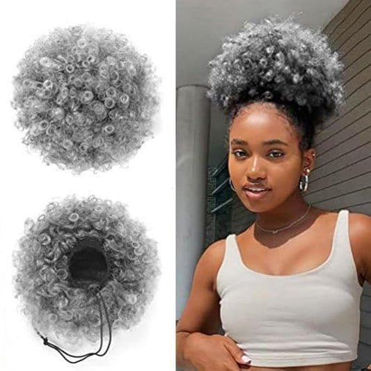 YEAME Afro Puff Drawstring Ponytail for Black Women, Premium Ombre Gray Afro Bun Drawstring Ponytail for Women Girls (1BT0906 Ombre Gray)