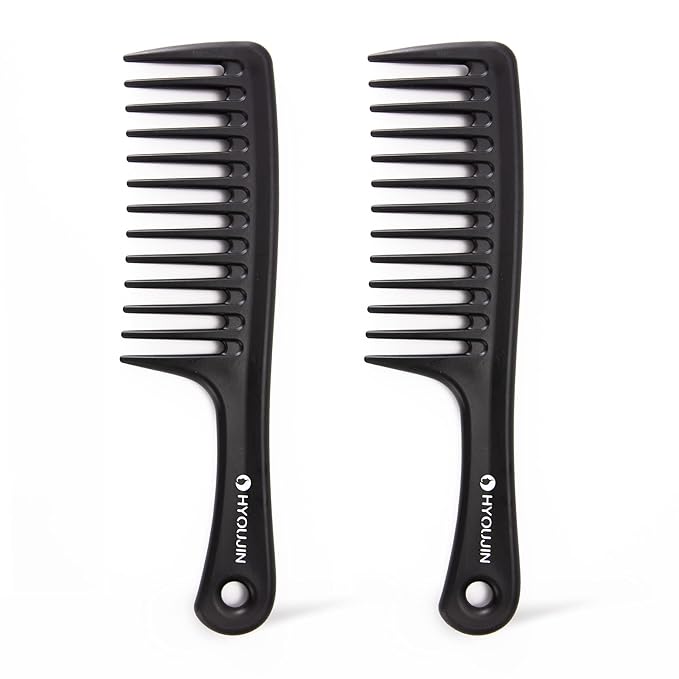 HYOUJIN Two Set Large Wide Tooth Comb Detangling Wet or Dry Combs for Shower, Hair Styling Brush for Natural, Curly, Long Hair for Women and Men