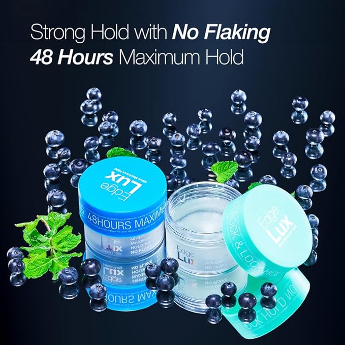 Edge Lux Edge Control Gel with Castor Oil, Keratin, Biotin, and Olive Oil - 48 Hour Maximum Hold, Non-Flaking, Non-Greasy, Scented, Conditioning Styling Gel for All Hair Types