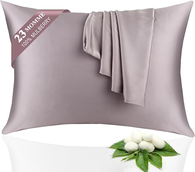 100% Silk Pillowcase 2 Pack for Hair and Skin, Both Sides 23 Momme Grade 6A+ Mulberry Silk Pillowcases with Hidden Zipper, Soft&Smooth Cooling Pillow Cases (Gray, King 20×36)