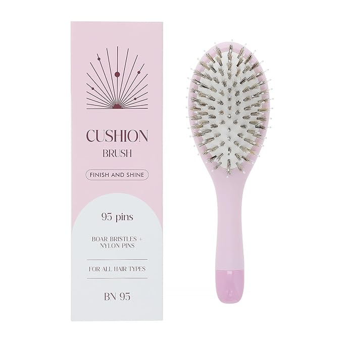 Boar Bristle Hair Brush -boar bristles + nylon pins， Smoothes & Detangles All Hair Types, Hairbrush for Women, Men & Kids, Distributes Oils for Natural Shine & Stimulates Scalp