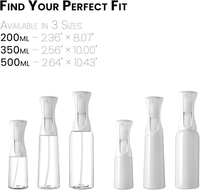 Mistifi Continuous Ultra Fine Mist Spray Bottle – Refillable Water Mister for Hair, Hairstyling, Barber, Salon, Plants, Cleaning, Skincare (200ml 1Pc, Transparent bottle)