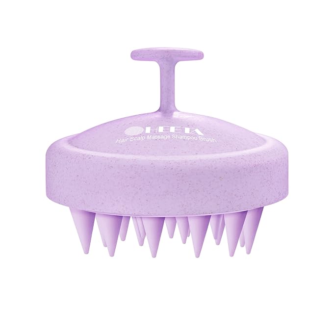 HEETA Scalp Massager Hair Growth, Soft Silicone Scalp Scrubber Shampoo Brush for Exfoliation, Dandruff Removal & Head Massage Stress Relax, Wet & Dry Use for Thick, Thin Hair Care, Wheat Straw Purple