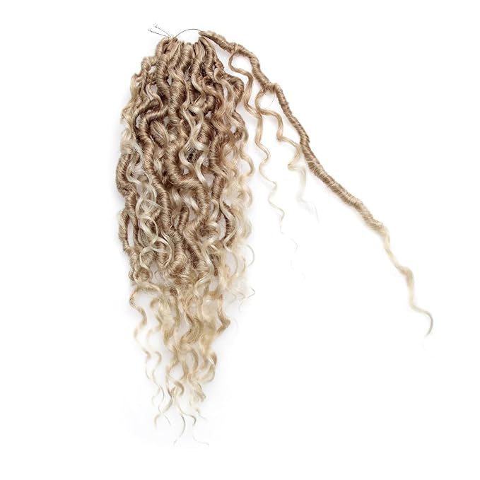 Goddess Locs Crochet Hair 12Inch Curly Faux Locs 8Packs Pre-looped Boho River Hippie Locs Bohemian Locs Crochet Hair for Black Women(27/613, 12inch(Pack of 8))