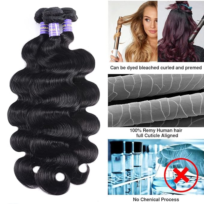 Human Hair Bundles Body Wave 3 Bundles (26 28 30 Inch) 100% Unprocessed Human Hair Virgin Remy Hair Extension Natural Color for Black Women