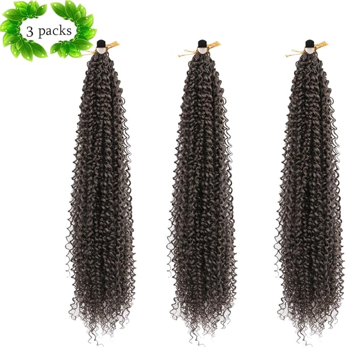 Curly Crochet Hair Extensions Black Brown Passion Twist Braids 24Inch Long Curly Braiding Hair 3Packs Spring Crochet Braids Hair Extensions Goddess Box Braids for Black Women(24",4#)