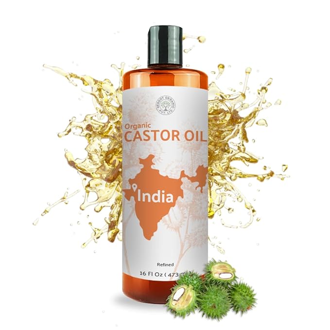 Organic Castor Oil Direct From India - Cold Pressed Castor Oil For Face, Hair Growth, Eyelash Serum, Eyebrow - Skin and Face Moisturizer and Detox - Hexane Free (16 oz)