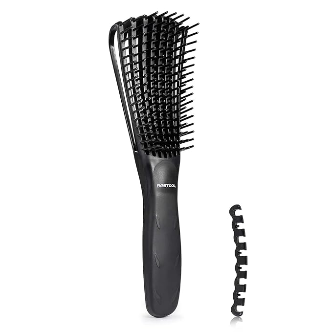 BESTOOL Detangling Brush, Detangler Brush for Natural Black/ Curly Hair Afro 3/4abc Texture, Faster n Easier Detangle Wet or Dry Hair with No Pain (Black)