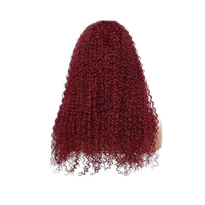 XSY Headband Wig Human Hair Kinky Curly 99J Burgundy Headband Wigs for Black Women Deep Curly Human Hair Wigs None Lace Front Wig 150% Density 22 Inch