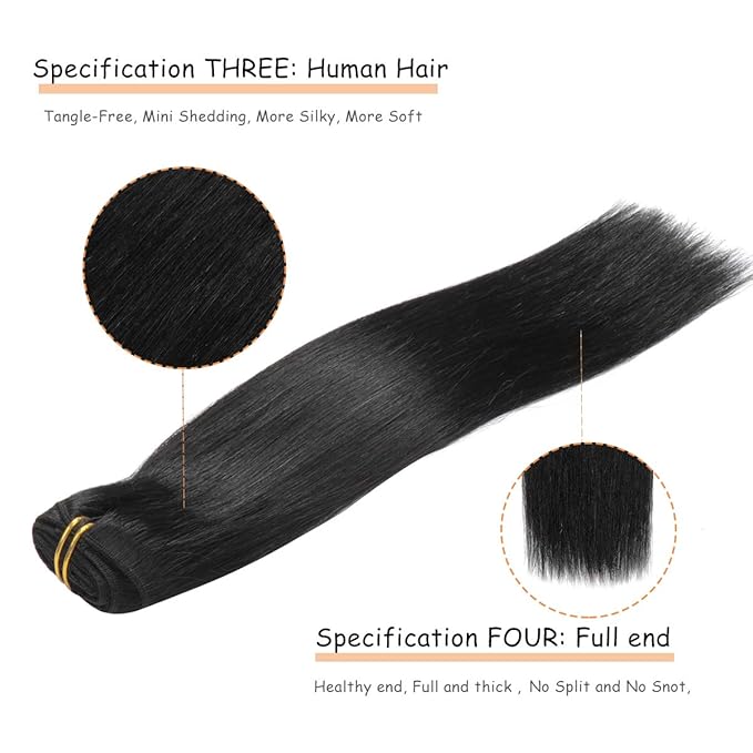 Caliee Clip in Hair Extensions Human Hair 14Inch Color 1 Jet Balck Double Weft Invisible Real Hair Clip in Human Hair Extensions Invisible Lace Straight Soft Hair 120G 7Pcs