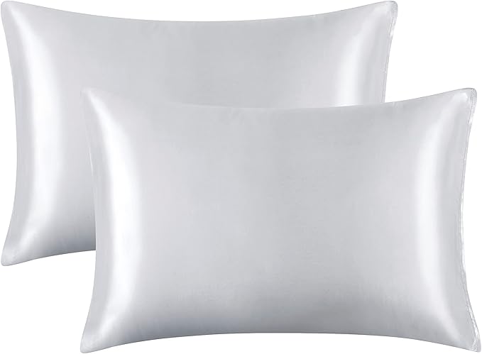 King Size Satin Pillowcase Set of 2 with Envelope Closure,Light Gray Silk Pillowcase for Hair and Skin (20x36)