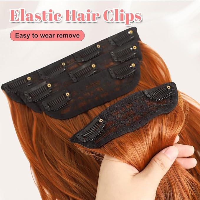 ALXNAN Clip in Hair Extension,Long Wavy Hair Extensions 20 Inch Orange Red 4PCS Thick Hairpieces for Women
