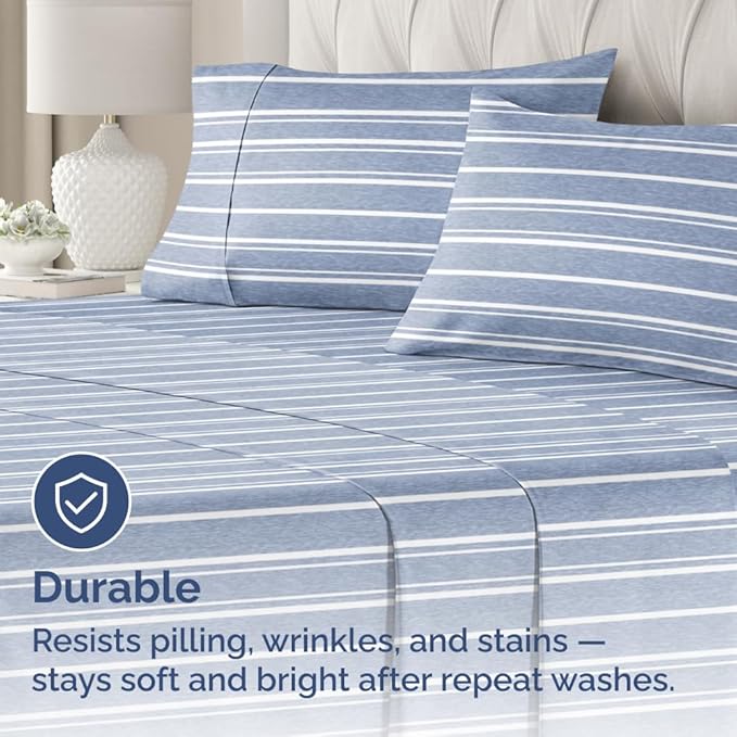 King Pillow Cases Set of 2 - Ultra Soft Hotel Quality Pillowcase Covers - Comfy, Cozy & Wrinkle Free - Shrinkage and Fade Resistant - Machine Washable Pillow Protectors - 2 Piece Set - Blue Stripes 3