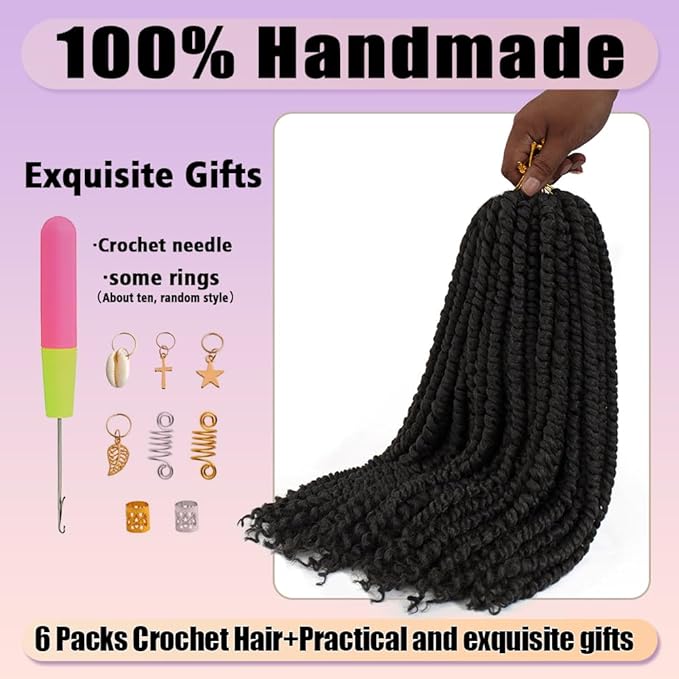 18inch Passion Twist Crochet Hair 96 Stands Pre-Twisted Passion Twist Hair 6 Packs Pre-Looped Passion Twists Braids Synthetic Passion Twist Brown Crochet Braids Hair Extensions (1#, 18 inch)