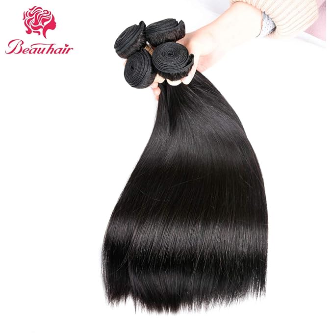 Straight Human Hair Bundles 100% Unprocessed Brazilian Straight Virgin Human Hair 4 Bundles Human Hair Extensions Natural Black Color(18 20 22 24)
