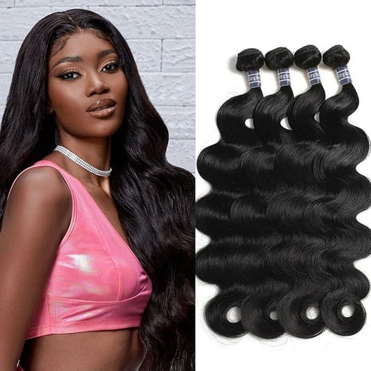 Amella Hair 8A Brazilian Virgin Body Wave Human Hair (14" 16" 18" 20",400g)100% Unprocessed Brazilian Body Wave Virgin Hair Weave Natural Black Brazilian Body Wave Human Hair Bundles