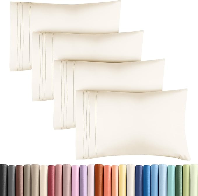 King Pillow Cases Set of 4 - Ultra Soft Hotel Quality Pillowcase Covers - Comfy, Cozy & Wrinkle Free - Shrinkage, Stain & Fade Resistant - Machine Washable Pillow Protectors - 4 Piece Set - Off White