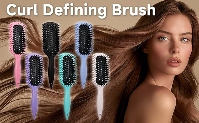 Curl Defining Brush, Curly Hair Brush Products With 3 Pcs Slick Back Hair Brush Set Bristle Brush Edge Control Teasing Comb for women (Pink)