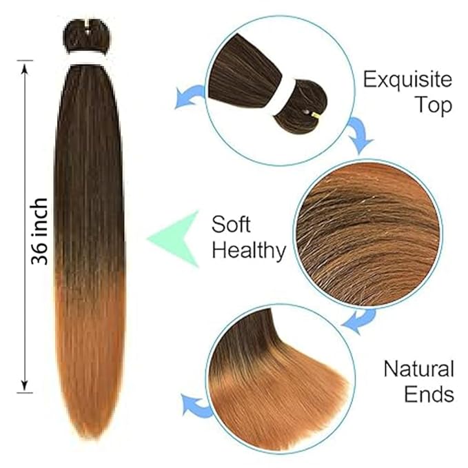 8 Pack Ombre Braiding Hair Pre Stretched - 36" 110G/Pack Premium Pre Stretched Braiding Hair Extensions, Professional Itch Free Hot Water Setting Perm Yaki Texture Prestretched Hair (1B27)