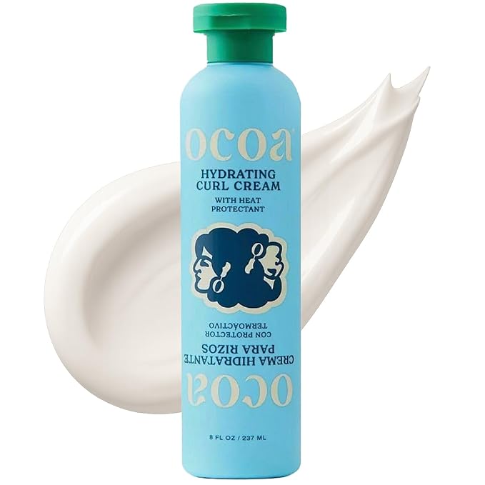 OCOA Beauty Hydrating Curl Cream with Hibiscus, Mango Butter, and Marula Oil - Defines, Moisturizes, Controls Frizz & Protects from Heat - For Curly & Wavy Hair, 8 oz