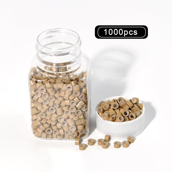 1000 Pcs 5.0 mm Silicone Lined Micro Links Rings Hair Extensions Beads Silicone Lined Beads for Human Hair Extensions and Feather Extensions (Dark Blonde)