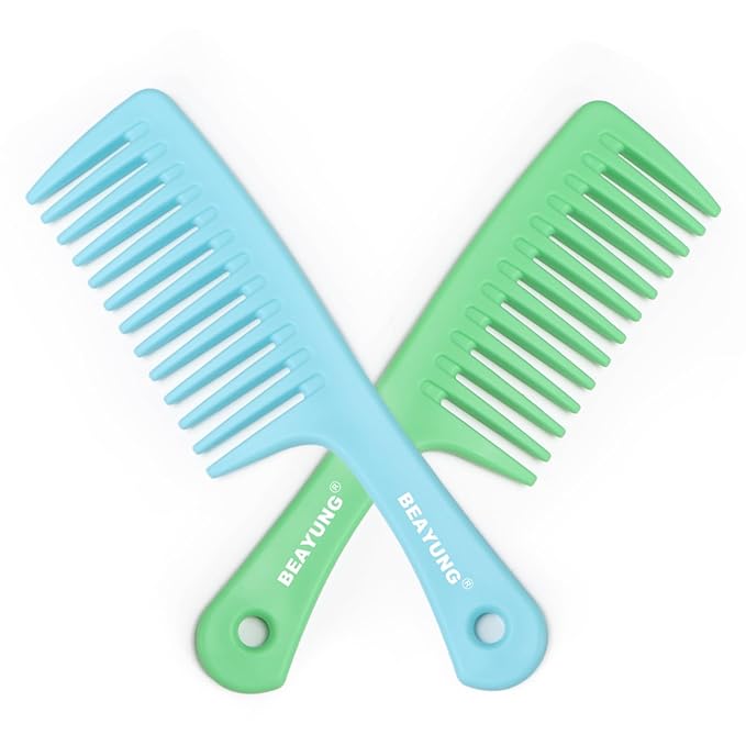 2PCS Large Wide Tooth Comb, Shower Combs, Hair comb for wet curly hair, Durable Hair Brush for Best Styling and Professional Hair Care(1Blue,1Green)